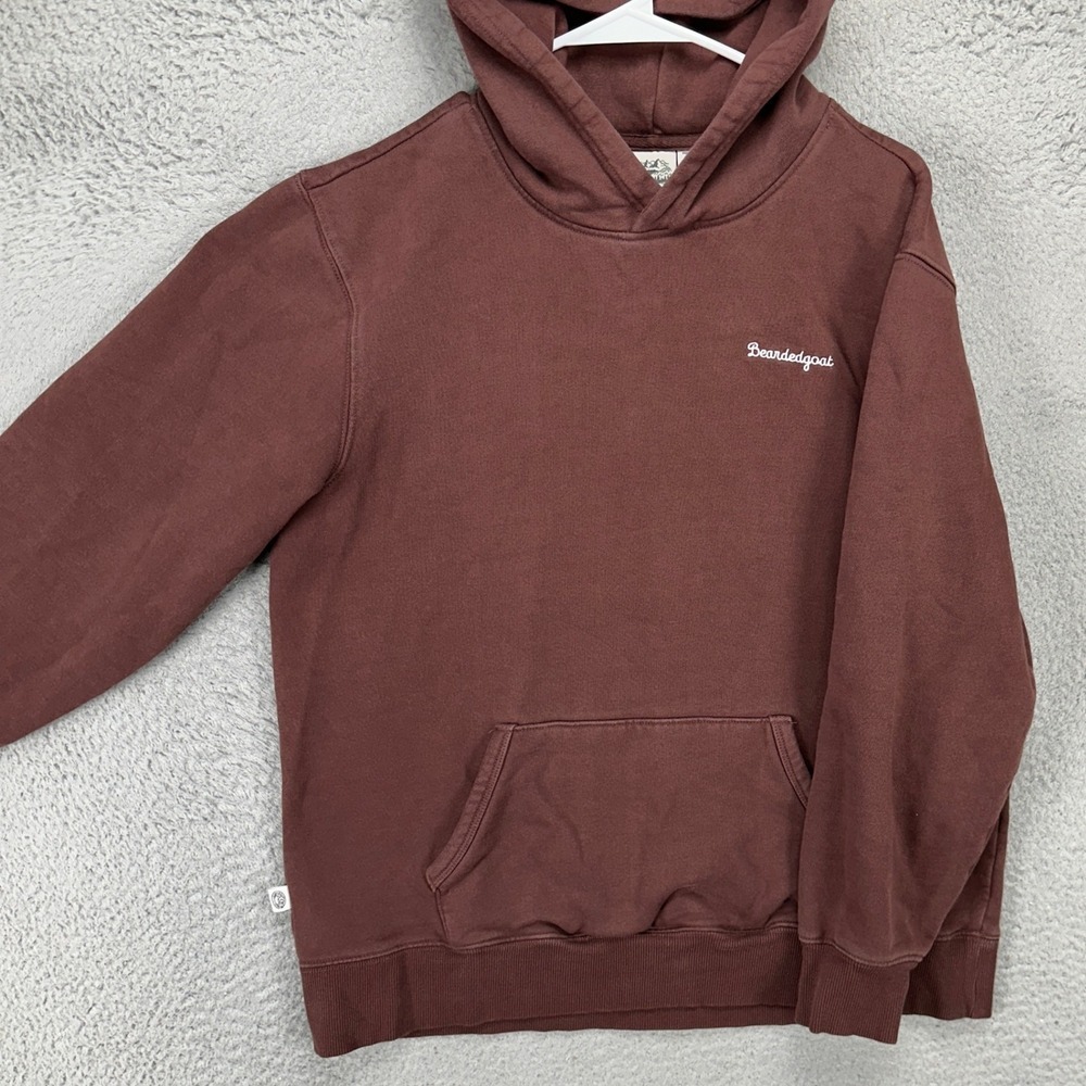Beardedgoat Sweatshirt Hoodie Mens Small Brown Pocket Pullover Long Sleeve Logo